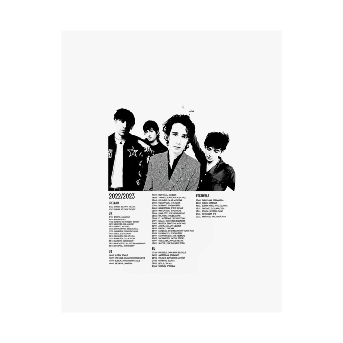 Inhaler C&B Tour Poster | Vintage Rock Concert Wall Art Print