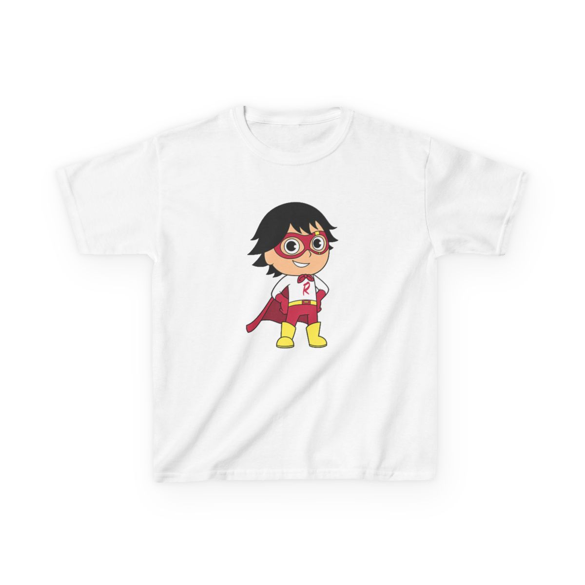 Superhero Kid Character T-Shirt | Cartoon Cape, Mask, Bright Colors | Ryan's World